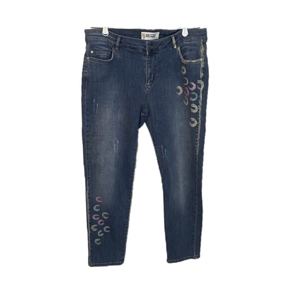 Dolcezza Jeans Denim Lightly Distressed Dark Wash Print Blue Women Size 16 - Picture 1 of 7